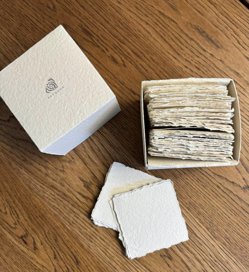 100 Place card Box, Note box, Note paper, Handmade Paper, Notes, Notepad, Handmade Paper, Deckle Edge Paper