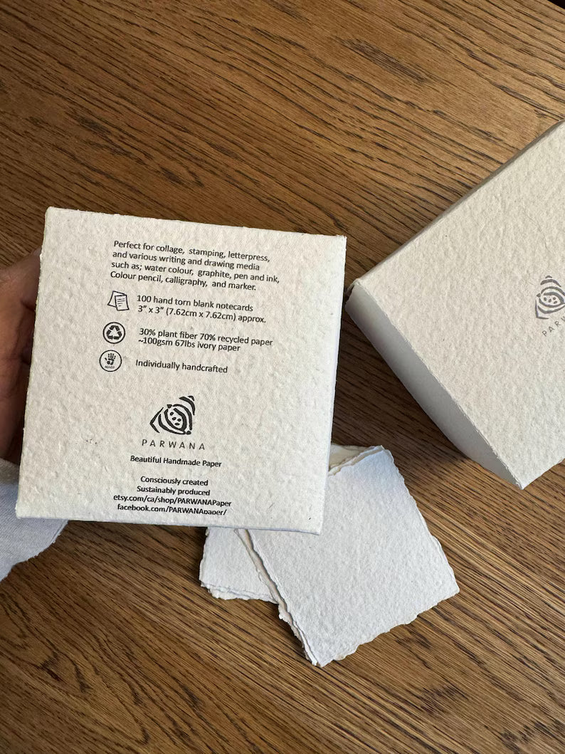 100 Place card Box, Note box, Note paper, Handmade Paper, Notes, Notepad, Handmade Paper, Deckle Edge Paper