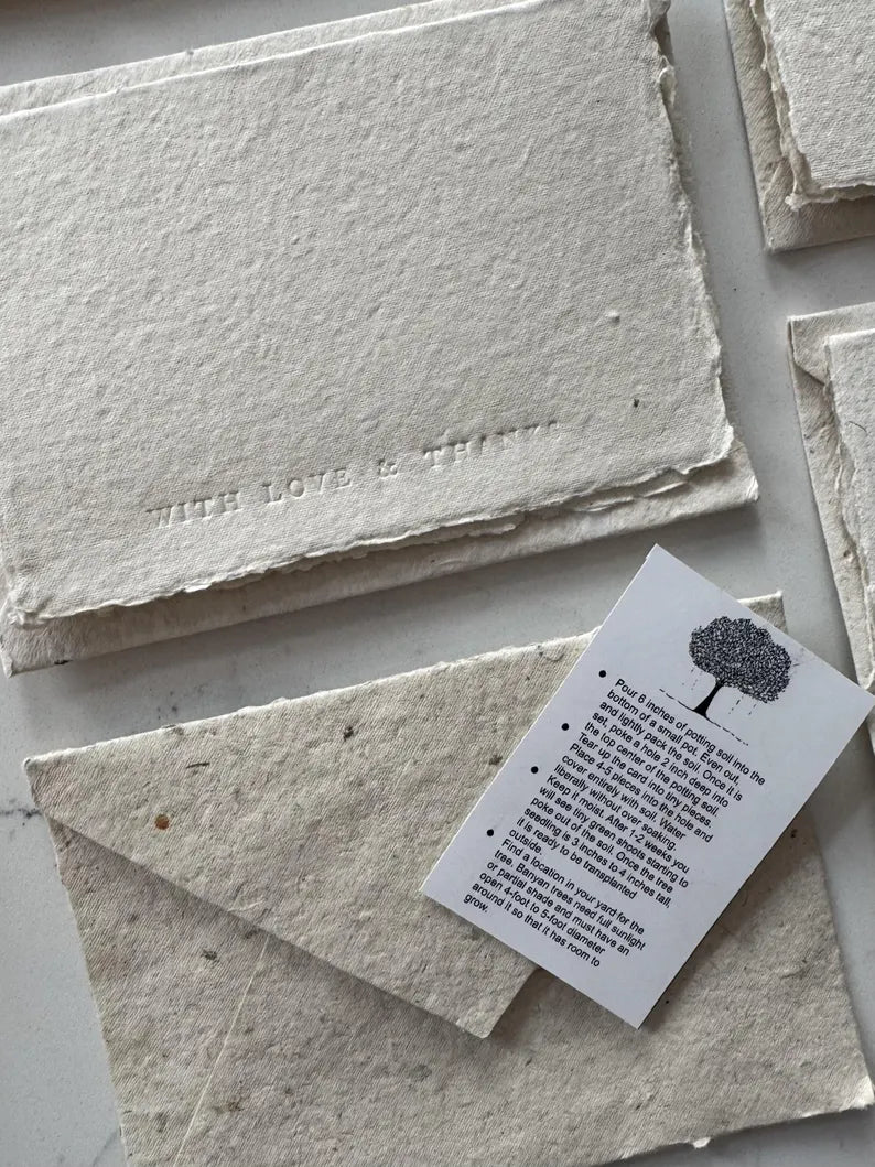 5 Deckled Edge Cards Handmade Paper