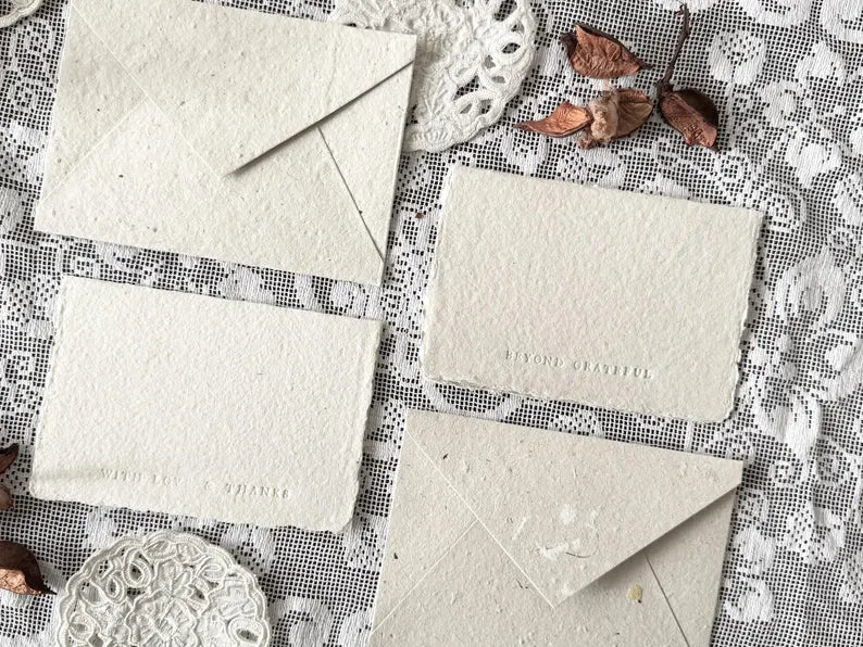 5 Deckled Edge Cards Handmade Paper