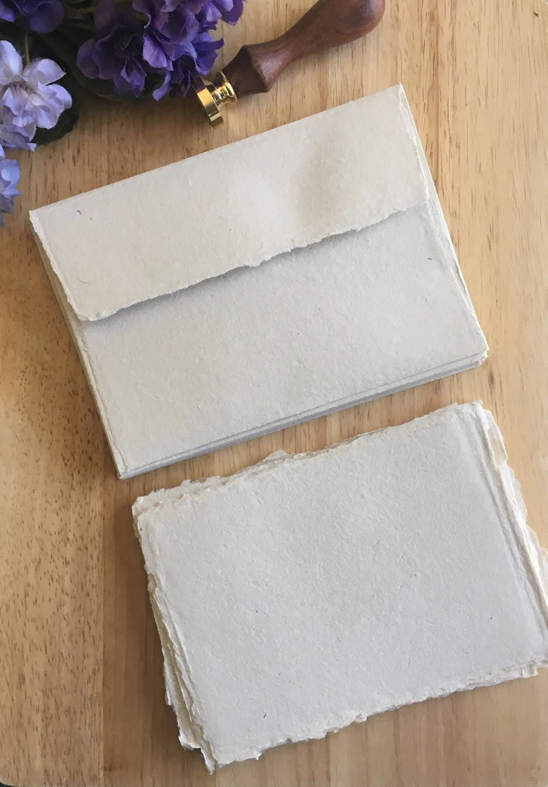 Wedding Invitations Handmade Paper, Deckle Edge Envelope,